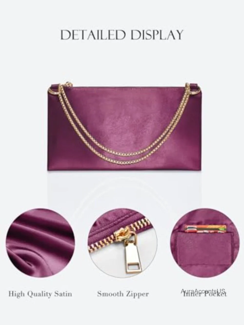 Satin Evening Clutch with Detachable Chain Strap